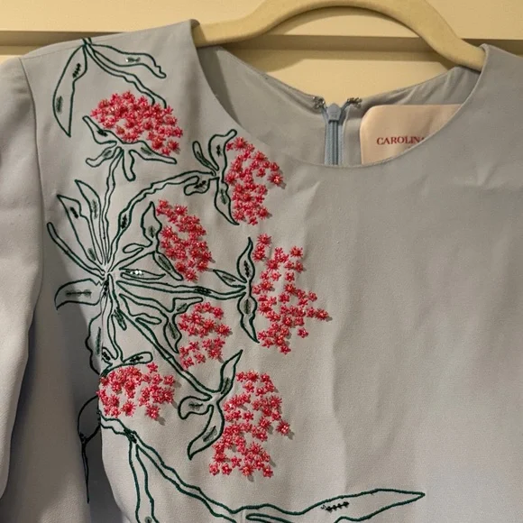 Carolina Herrera Sky Blue Dress with Pink Floral Design - Picture 3 of 4